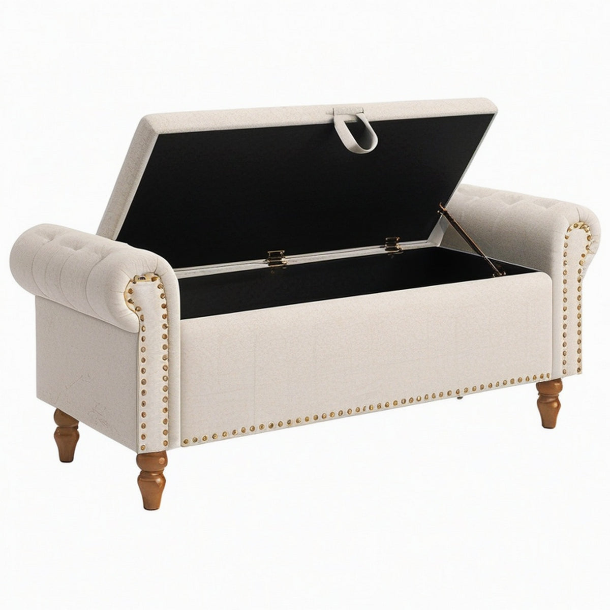 Banc coffre de rangement 120 x 50 x 75 cm en tissu beige style capitonné