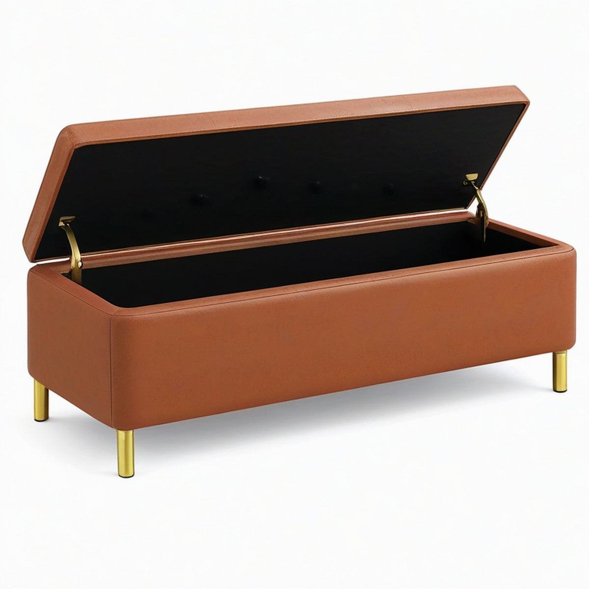 Banc coffre de rangement 120 x 45 x 46 cm aspect cuir marron style moderne