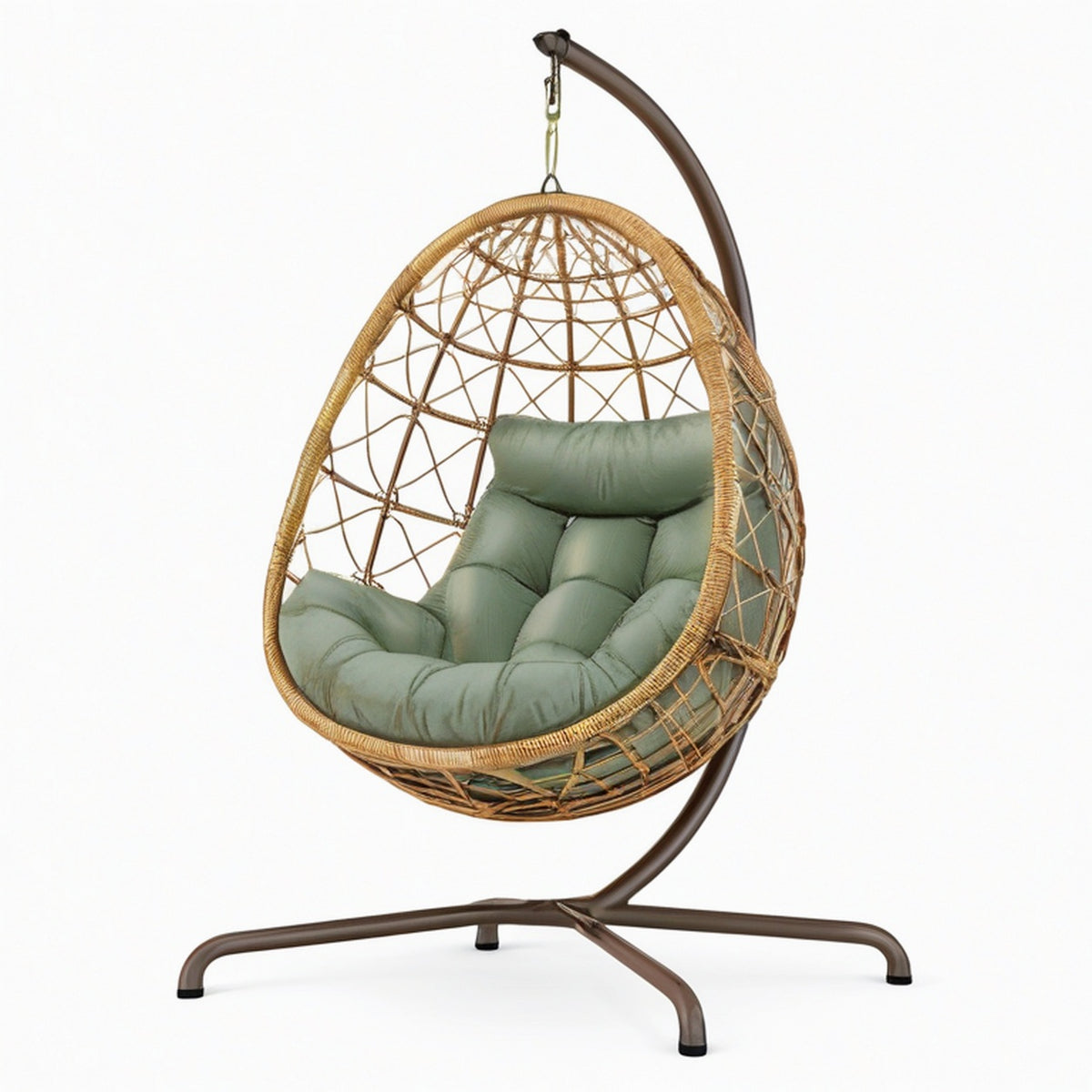 Fauteuil suspendu 105 x 105 x 195 cm en métal et résine tressée vert avec support style bohème