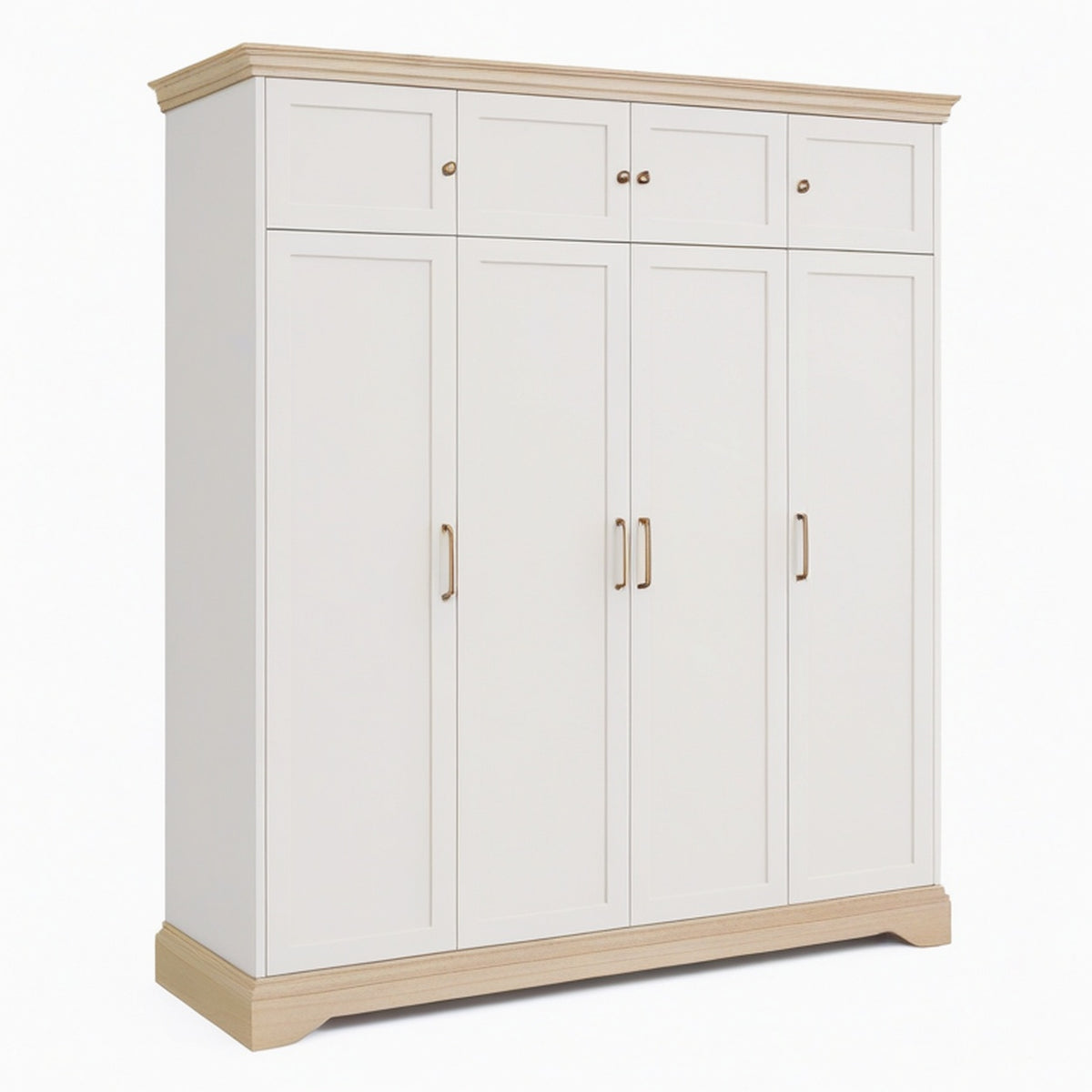Armoire 180 x 60 x 200 cm en panneaux de bois blanc et chêne rangement classique à 8 portes