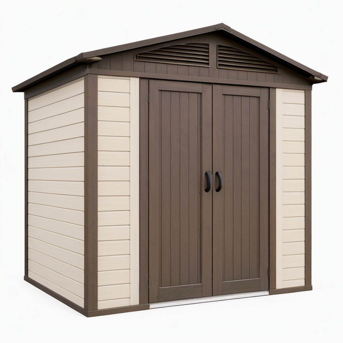 Abri de jardin 180 x 120 x 200 cm en résine beige et brun à double porte