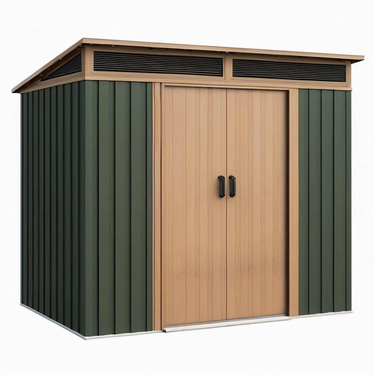 Abri de jardin 213 x 130 x 173 cm en acier vert foncé et aspect bois - rangement extérieur ventilé