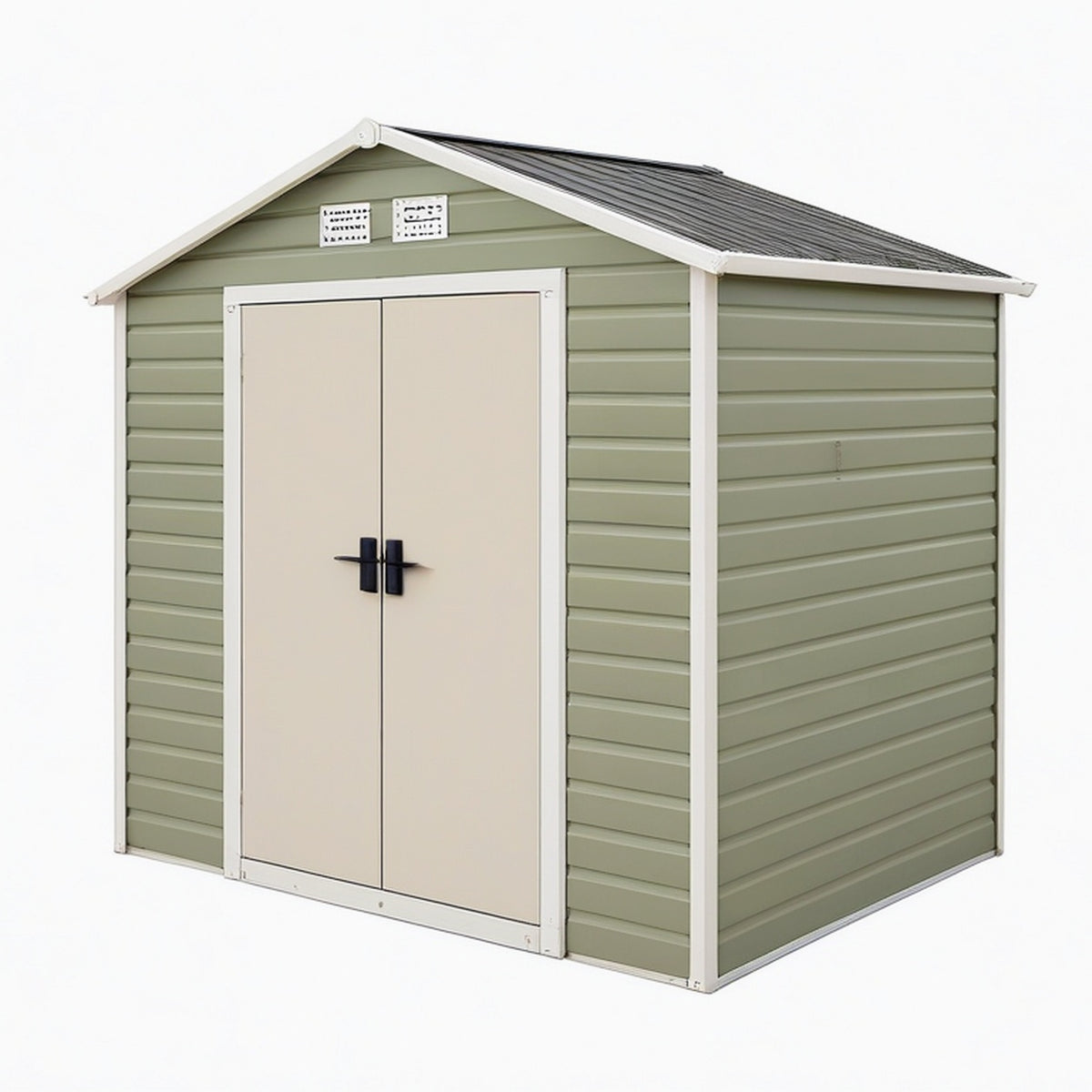 Abri de jardin 213 x 127 x 195 cm en acier vert kaki à double porte ventilé
