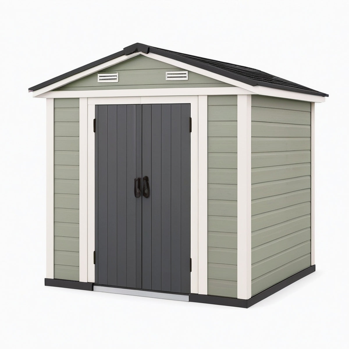 Abri de jardin 180 x 120 x 190 cm en plastique vert sauge avec portes doubles