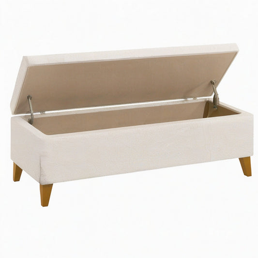 Banc coffre 120 x 45 x 48 cm en tissu beige avec rangement style contemporain