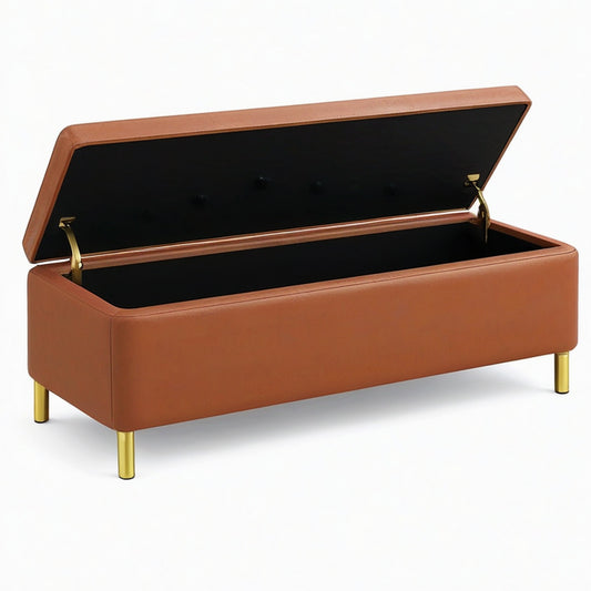 Banc coffre de rangement 120 x 45 x 46 cm aspect cuir marron style moderne