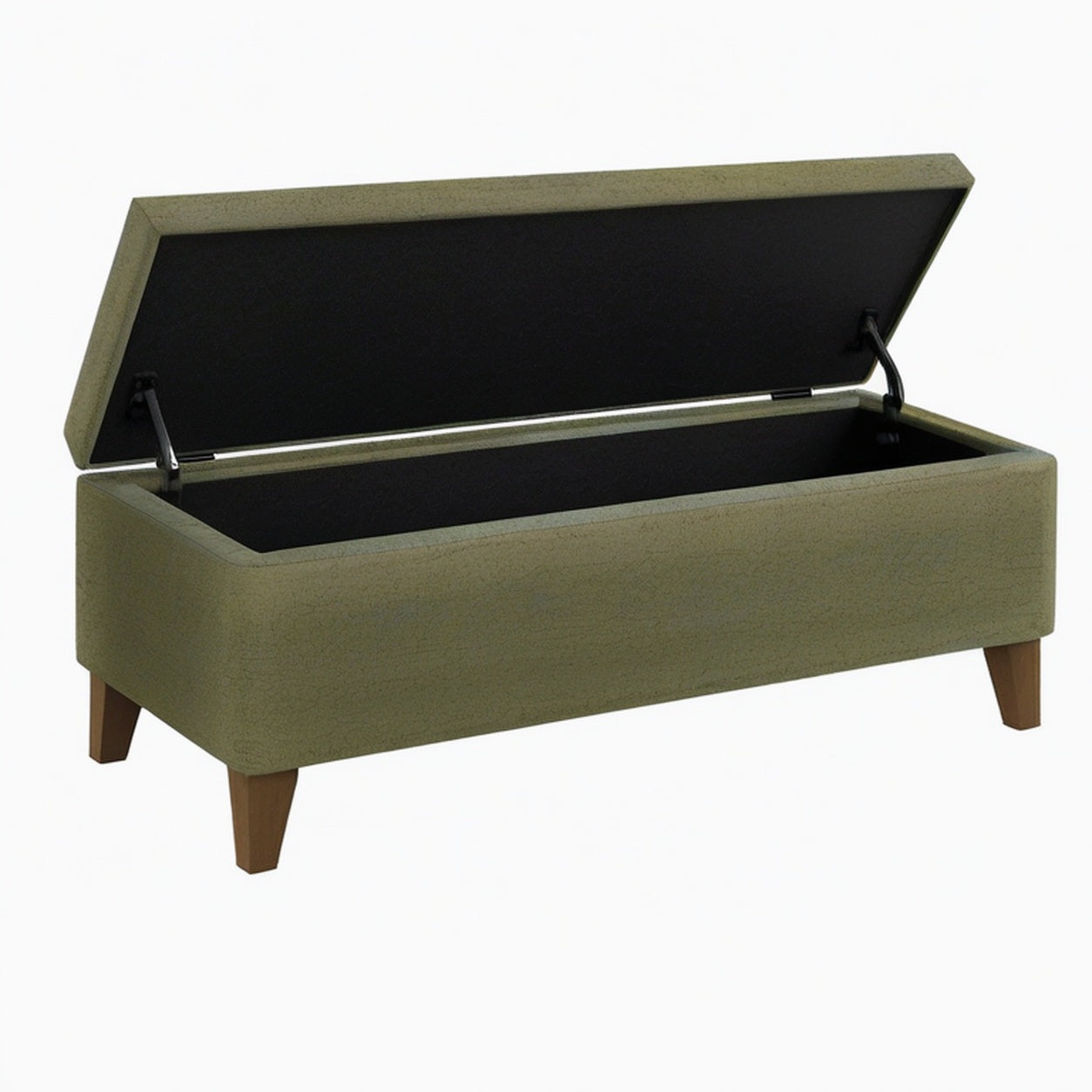 Banc coffre de rangement 120 x 40 x 45 cm en tissu vert avec pieds en bois