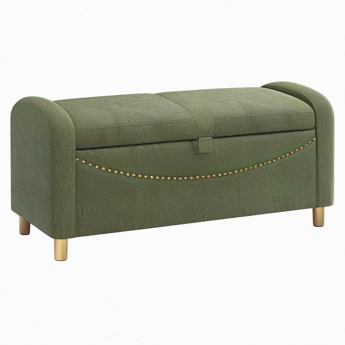 Banc de rangement 110 cm en tissu vert style classique capitonné