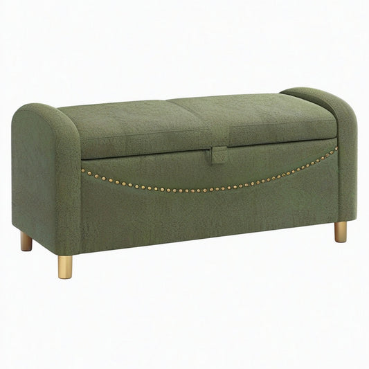 Banc de rangement 110 cm en tissu vert style classique capitonné