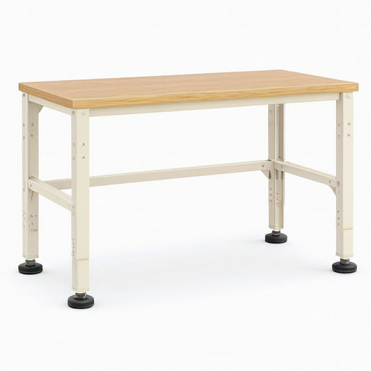 Établi 120 x 60 x 74 cm plateau en bois structure acier beige réglable