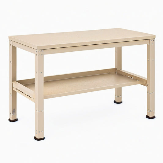 Établi de travail 120 x 60 x 85 cm en métal beige avec étagère de rangement