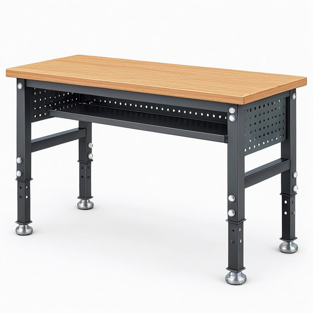 Établi 120 x 60 x 75 cm en acier noir avec plateau aspect bois réglable pour atelier