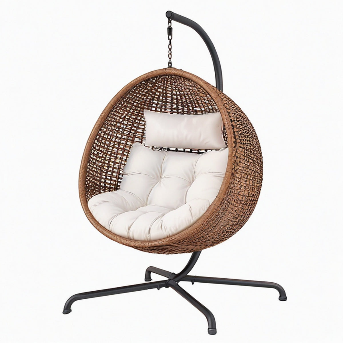 Fauteuil suspendu 105 x 105 x 195 cm en résine tressée marron avec structure en acier style bohème