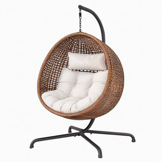 Fauteuil suspendu 105 x 105 x 195 cm en résine tressée marron avec structure en acier style bohème