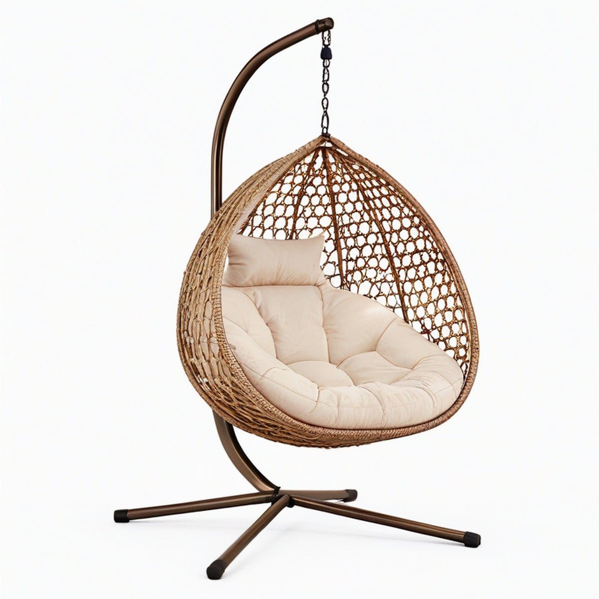 Fauteuil suspendu 100 x 100 x 195 cm en rotin marron avec structure en acier style bohème