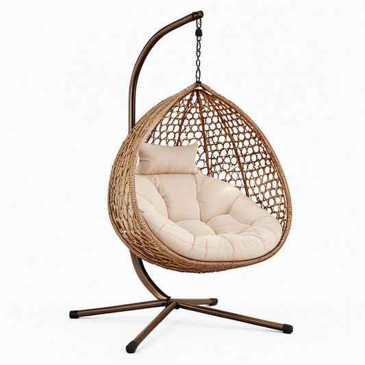 Fauteuil suspendu 100 x 100 x 195 cm en rotin marron avec structure en acier style bohème