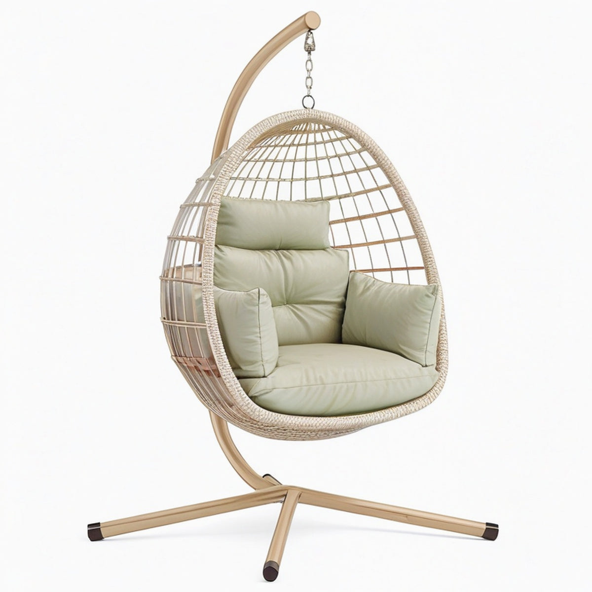 Fauteuil suspendu 105 x 105 x 195 cm en rotin beige avec support en métal style bohème