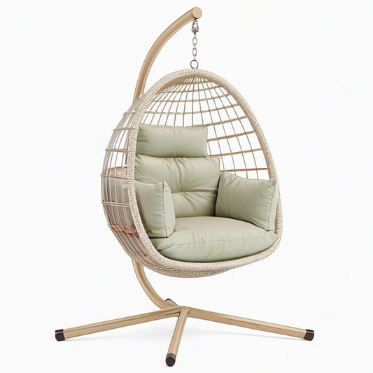 Fauteuil suspendu 105 x 105 x 195 cm en rotin beige avec support en métal style bohème