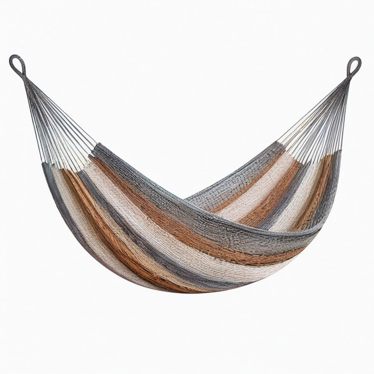 Hamac 300 x 100 cm en corde textile gris marron écru tissé suspendu