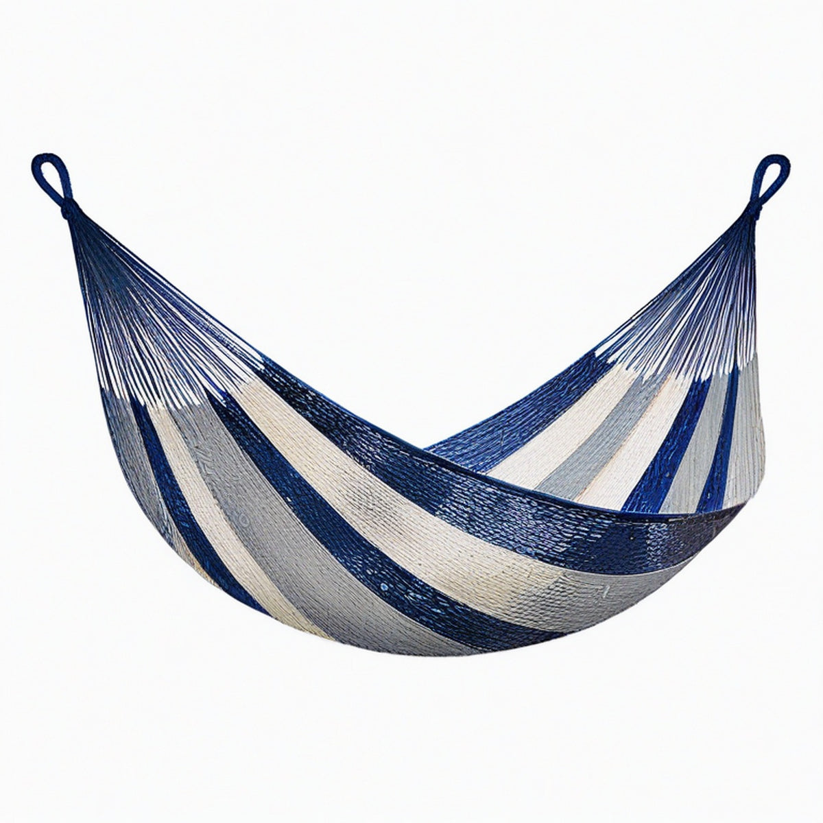 Hamac 200 x 100 cm en corde textile bleu marine gris blanc - suspendu tissé