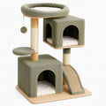 Arbre à chat 60 x 50 x 120 cm en bois tissu peluche kaki avec griffoirs et niches