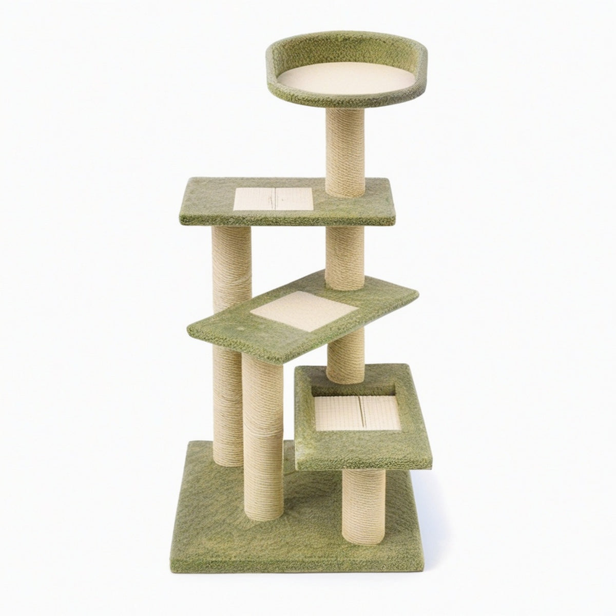 Arbre à chat 50 x 50 x 145 cm vert et beige en sisal avec plateformes et couchage style contemporain