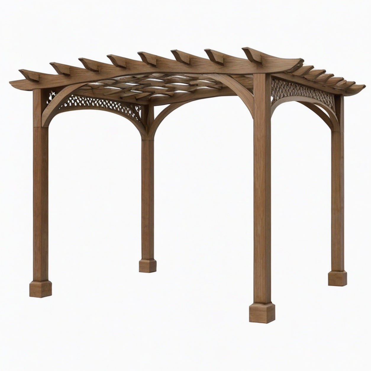 Pergola de jardin 300 x 300 cm en bois marron à treillis style rustique
