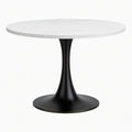 Table à manger ronde diamètre 100 cm plateau effet marbre blanc pied métal noir style contemporain