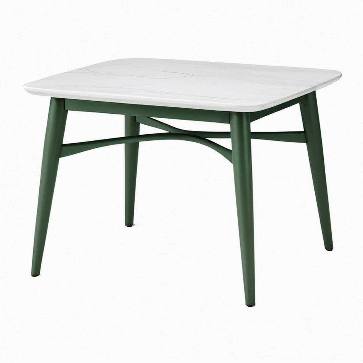 Table à manger 120 x 80 cm effet marbre blanc et métal vert style contemporain