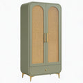 Armoire de rangement 100 x 50 x 180 cm en bois vert avec cannage style rétro