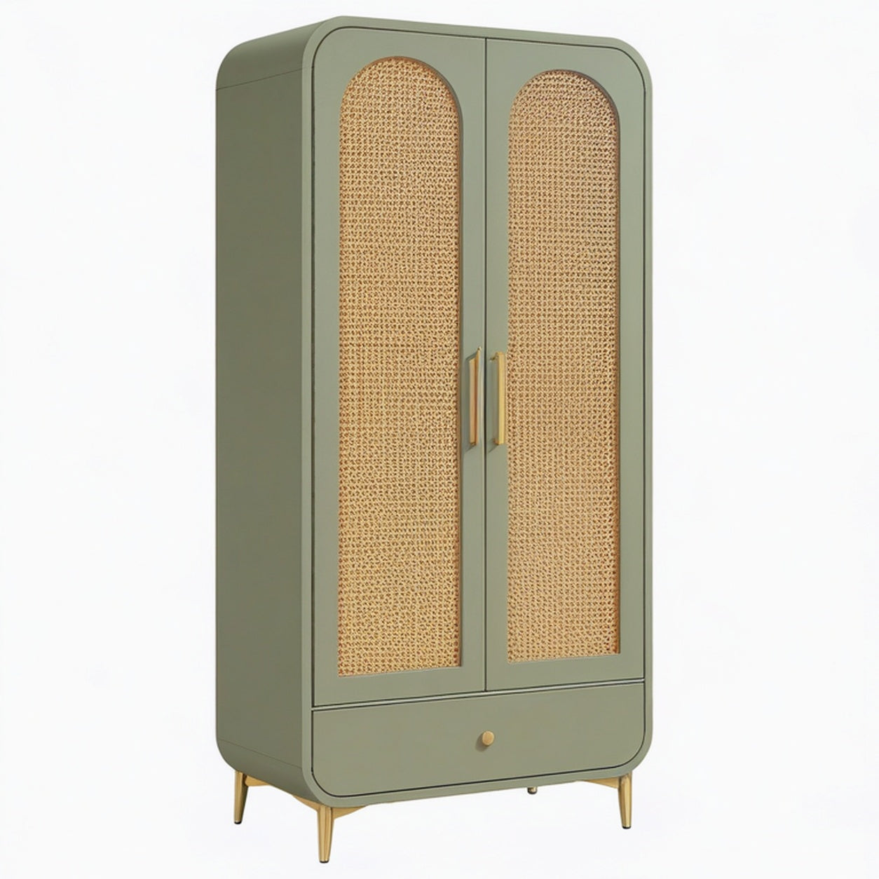 Armoire de rangement 100 x 50 x 180 cm en bois vert avec cannage style rétro