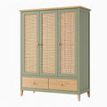 Armoire de rangement 120 x 55 x 190 cm vert sauge et bois portes en cannage style naturel