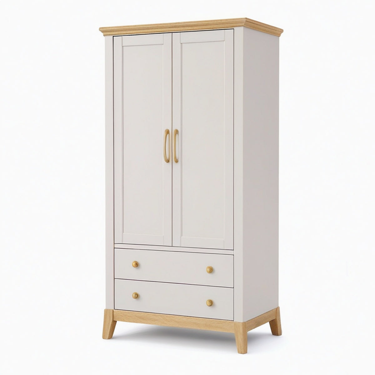 Armoire de rangement 90 x 55 x 190 cm en bois beige et naturel 2 portes 2 tiroirs style classique