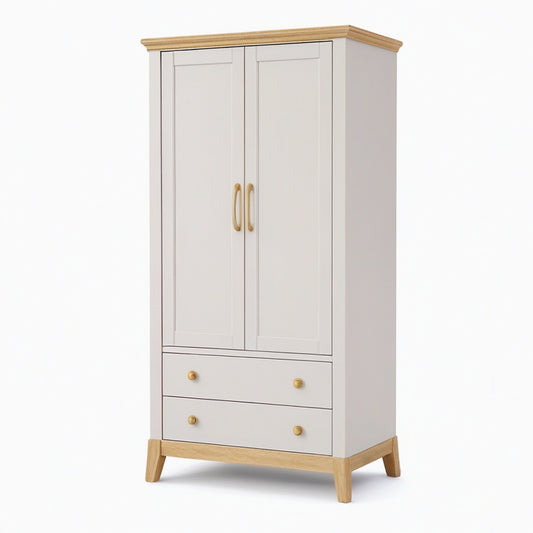 Armoire de rangement 90 x 55 x 190 cm en bois beige et naturel 2 portes 2 tiroirs style classique