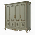 Armoire 4 portes 220 x 60 x 230 cm en bois vert gris style classique