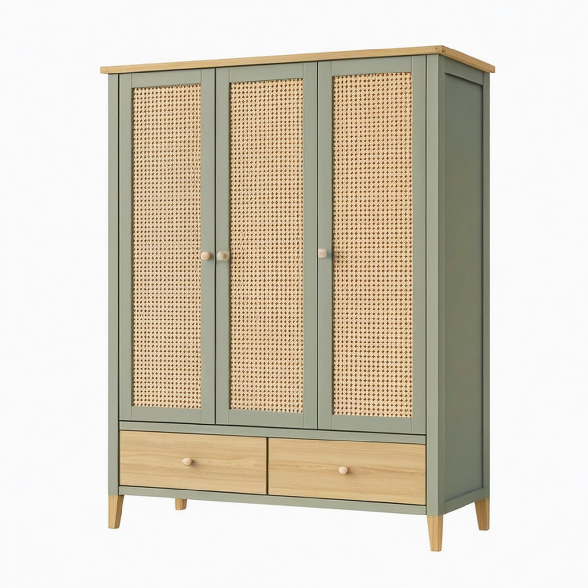 Armoire 120 x 55 x 190 cm en bois vert avec cannage rangement naturel