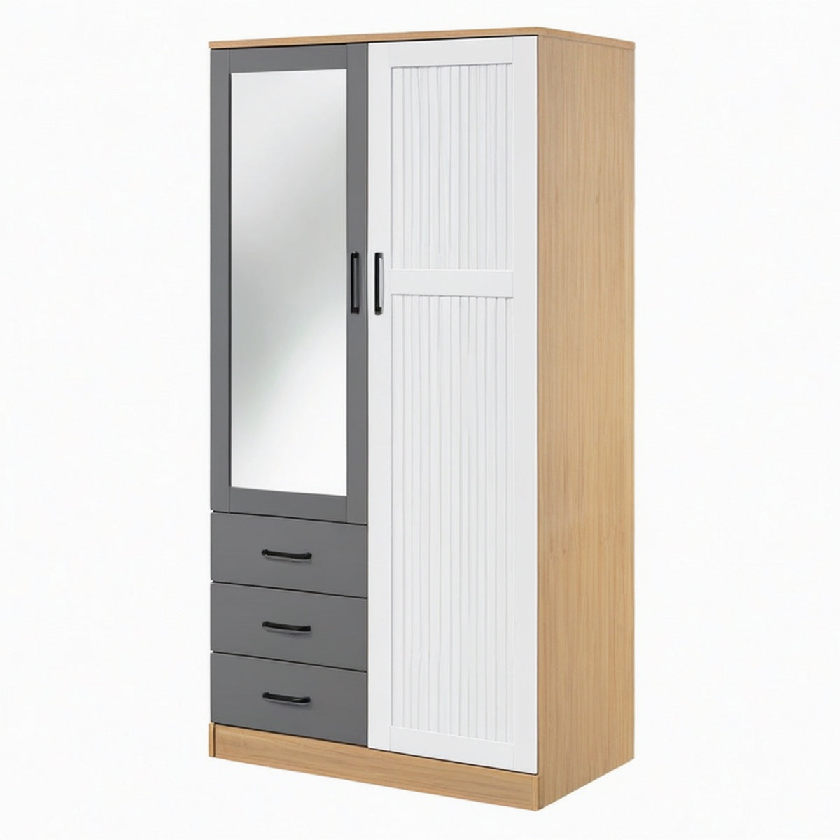 Armoire de rangement 100 x 52 x 200 cm effet chêne blanc gris avec miroir et tiroirs style contemporain
