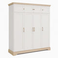 Armoire 180 x 60 x 200 cm en panneaux de bois blanc et chêne rangement classique à 8 portes