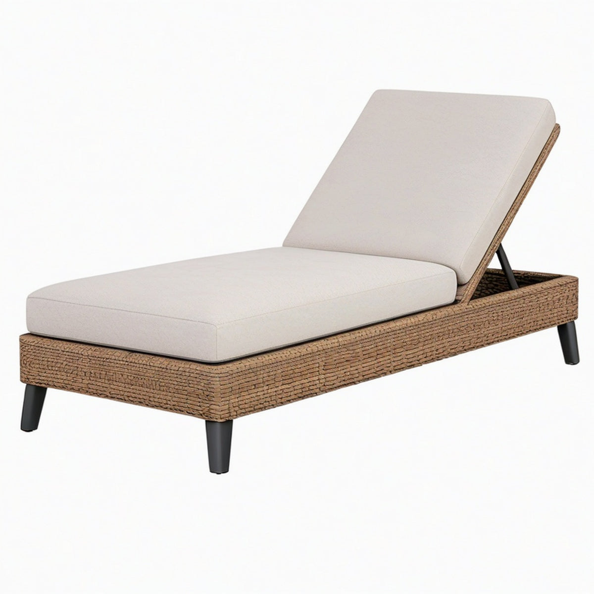 Chaise longue de jardin 200 x 75 cm en résine tressée beige avec dossier inclinable