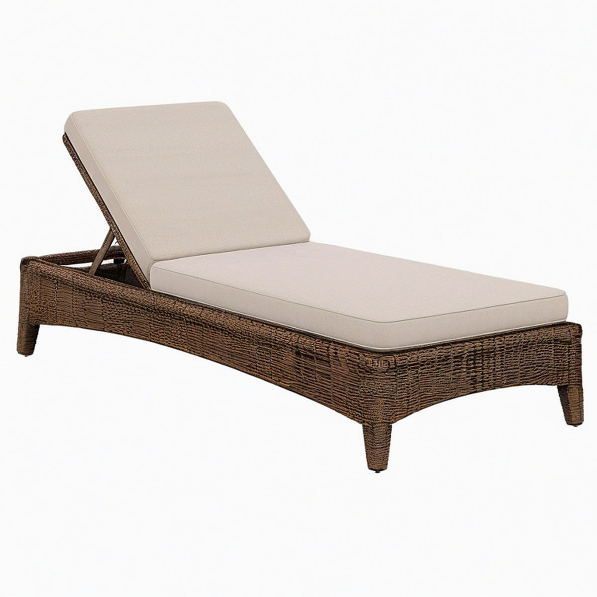 Bain de soleil 200 x 70 cm en résine tressée marron avec coussin beige dossier réglable extérieur