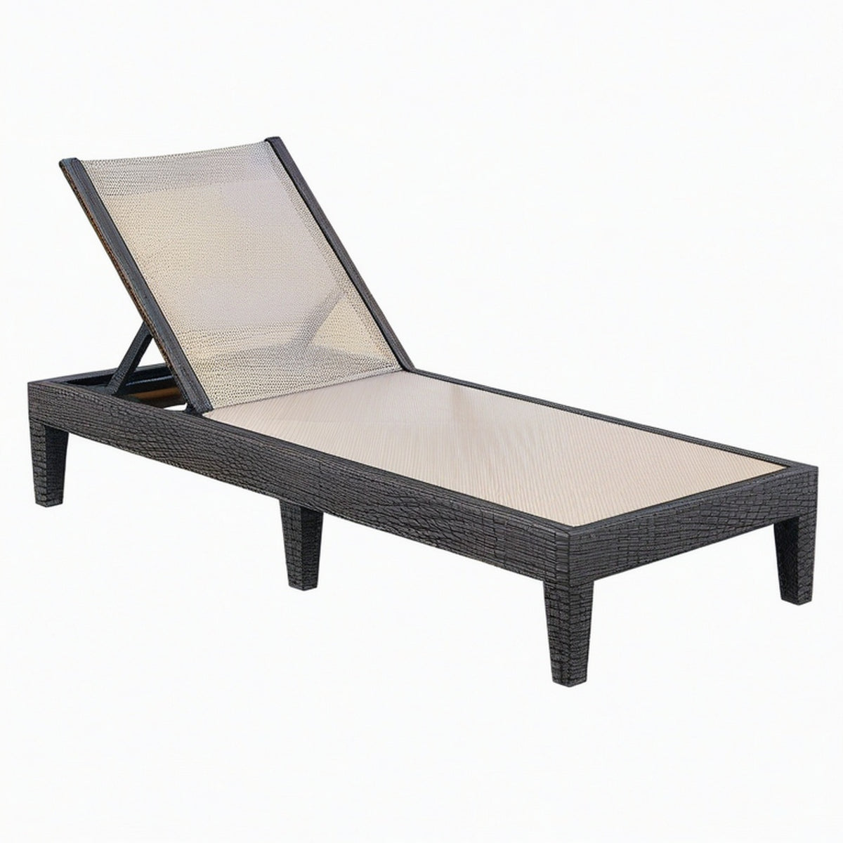 Transat 200 x 70 x 35 cm en résine tressée gris et textilène beige - dossier réglable pour extérieur