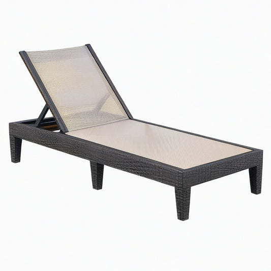 Transat 200 x 70 x 35 cm en résine tressée gris et textilène beige - dossier réglable pour extérieur